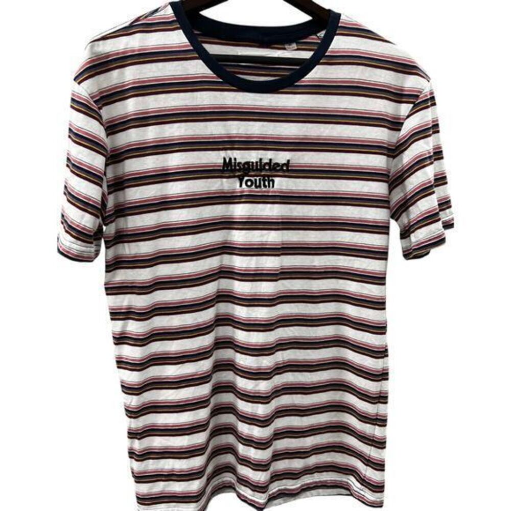 PACSUN embroidered “Misguided Youth” striped ringer tee NWOT Sz M